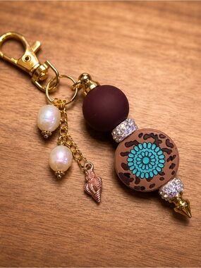 Beaded Tassel Keychain Charm with Turquoise Medallion - Women Accessories